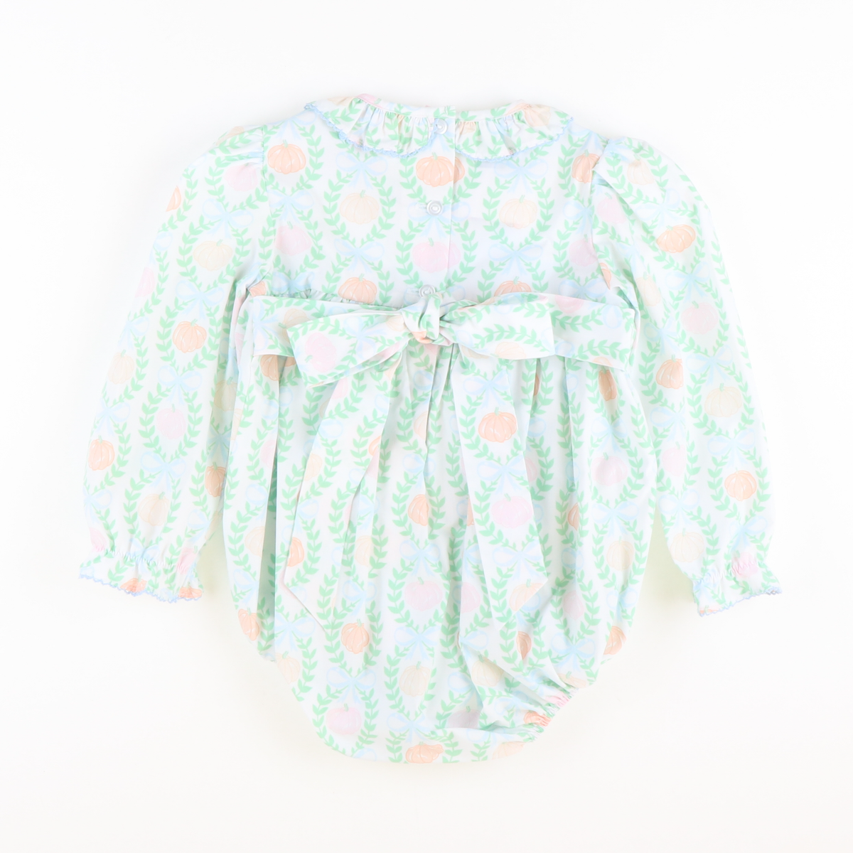 Smocked Heirloom Pumpkins Ruffle Neck Girl Bubble - Stellybelly