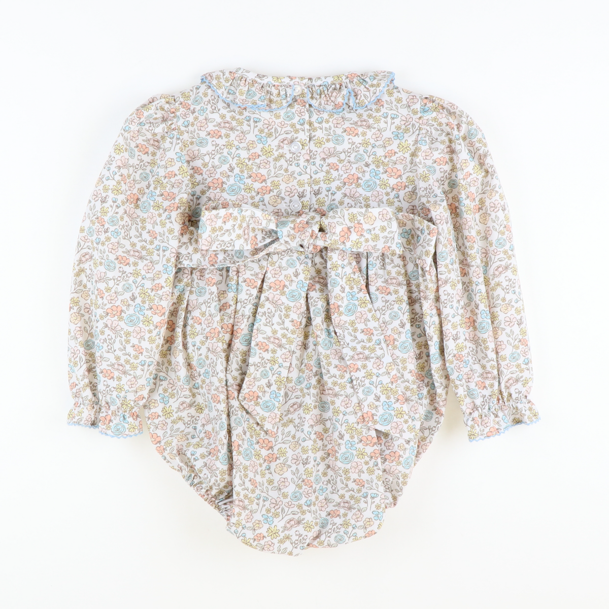 Smocked Autumn Floral Ruffle Neck Girl Bubble - Stellybelly