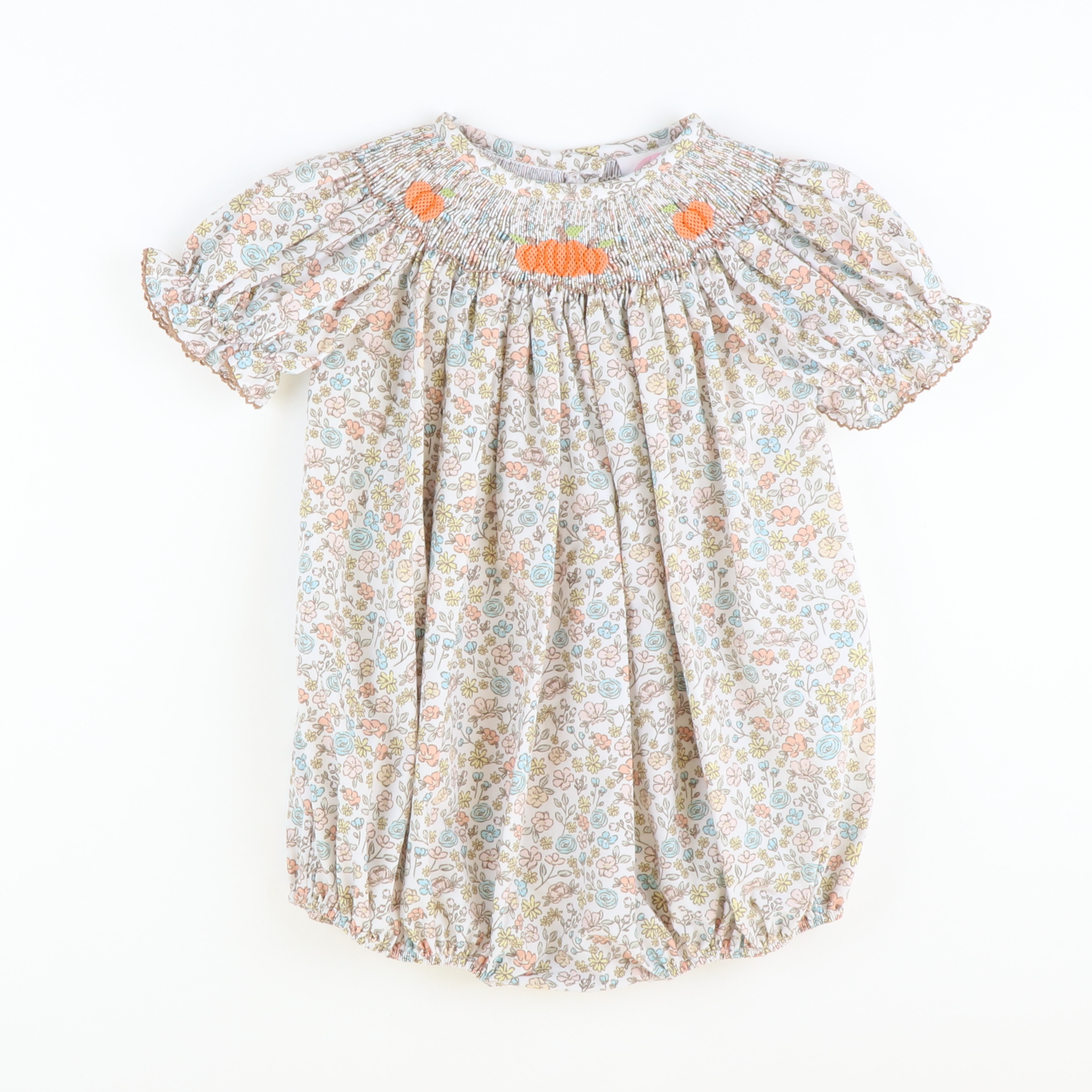 Smocked Pumpkins Autumn Floral Girl Bubble - Stellybelly