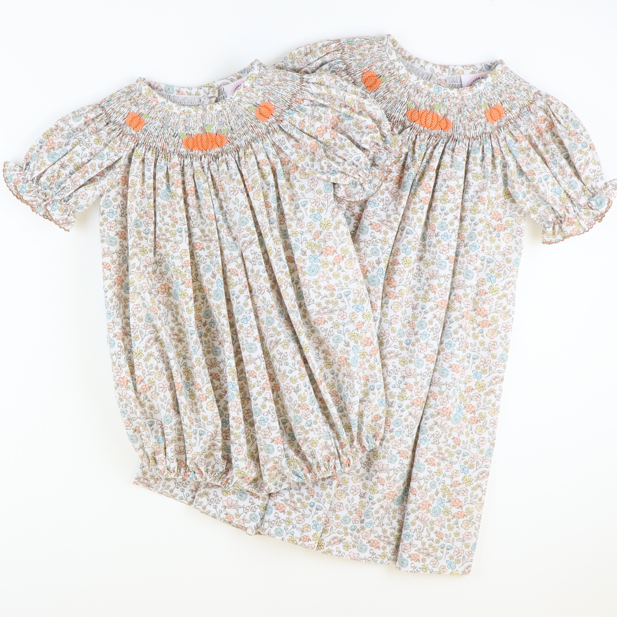 Smocked Pumpkins Autumn Floral Girl Bubble - Stellybelly