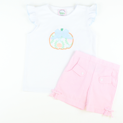 Bow Shorts - Pink Mini Check Seersucker - Stellybelly