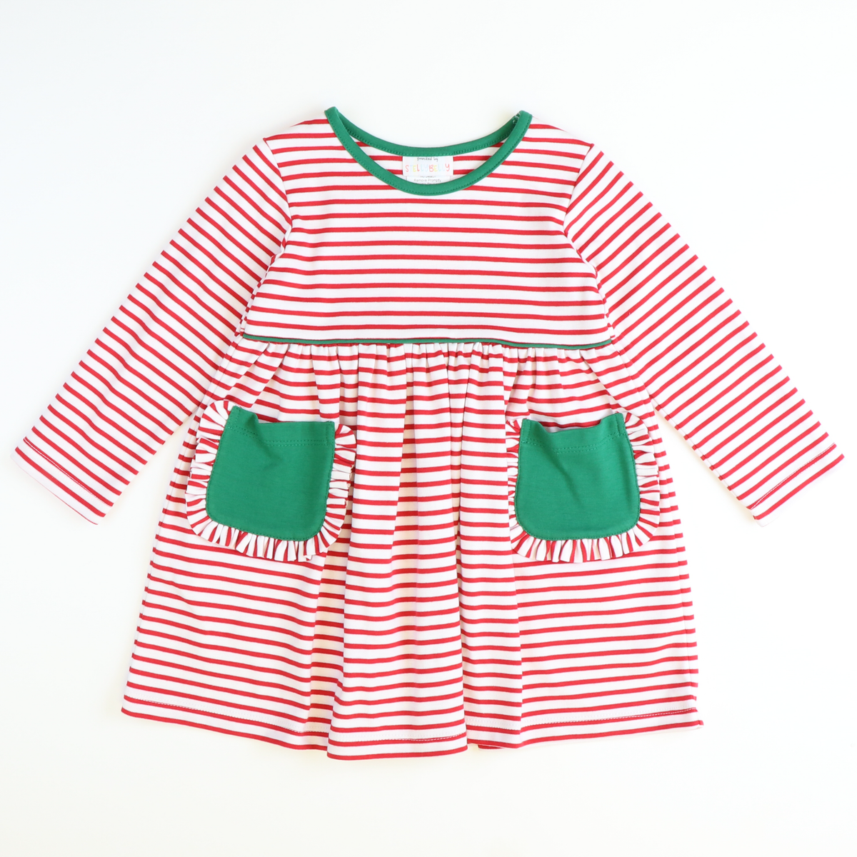 Out & About Knit L/S Pocket Dress - Holiday Red Stripe - Stellybelly