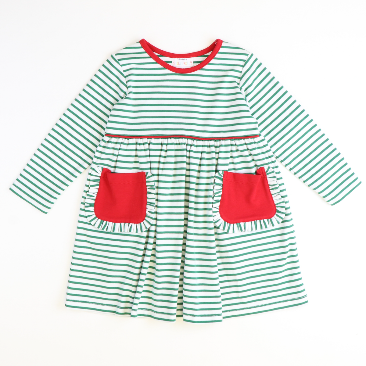 Out & About Knit L/S Pocket Dress - Christmas Green Stripe - Stellybelly