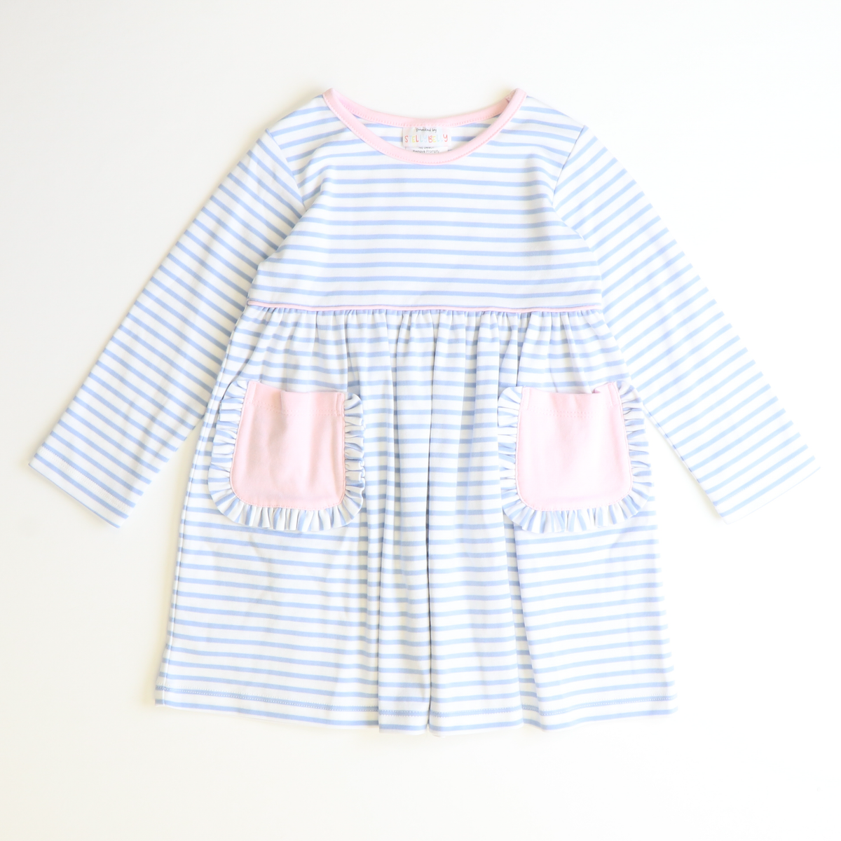 Out & About Knit L/S Pocket Dress - Light Blue Stripe - Stellybelly