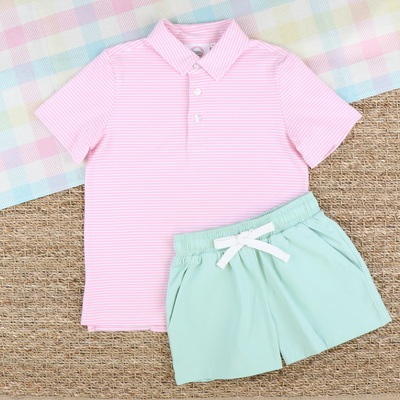 Boys Signature Knit Polo - Pink Thin Stripe