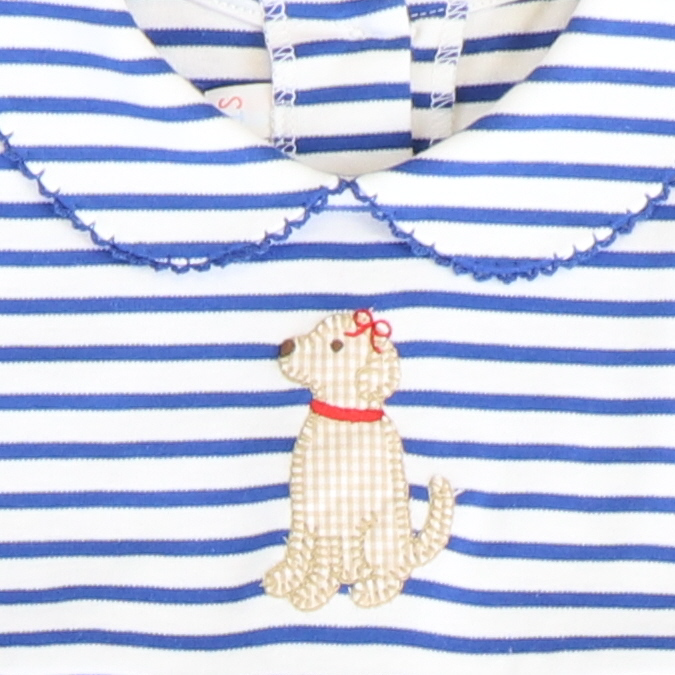 Appliquéd Labrador Girl Long Bubble - Royal Blue Stripe Knit - Stellybelly