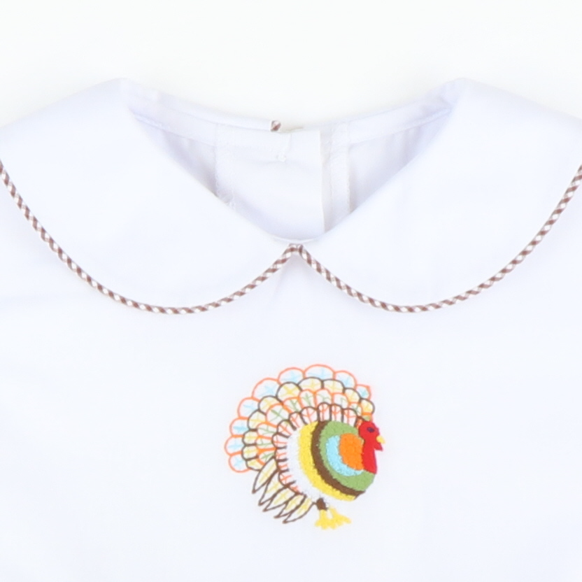 Embroidered Turkey Boy Bubble - Brown Mini Gingham - Stellybelly