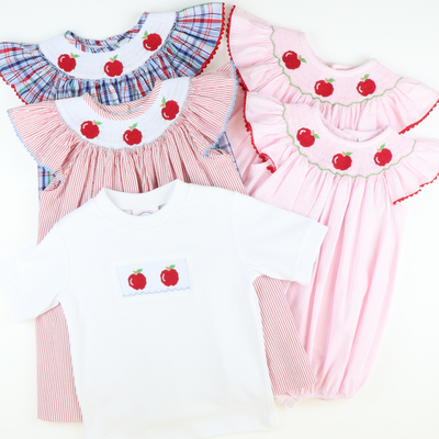 Smocked Apples Short Sleeve White Knit Shirt - Stellybelly