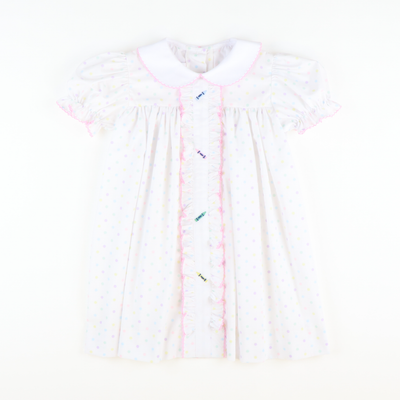 Embroidered Pastel Crayons Dress - Pastel Polka Dot - Stellybelly