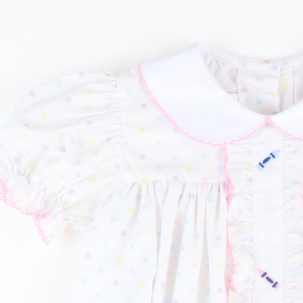 Embroidered Pastel Crayons Dress - Pastel Polka Dot - Stellybelly