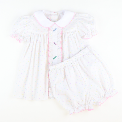Embroidered Pastel Crayons Top & Bloomer Set - Pastel Polka Dot - Stellybelly