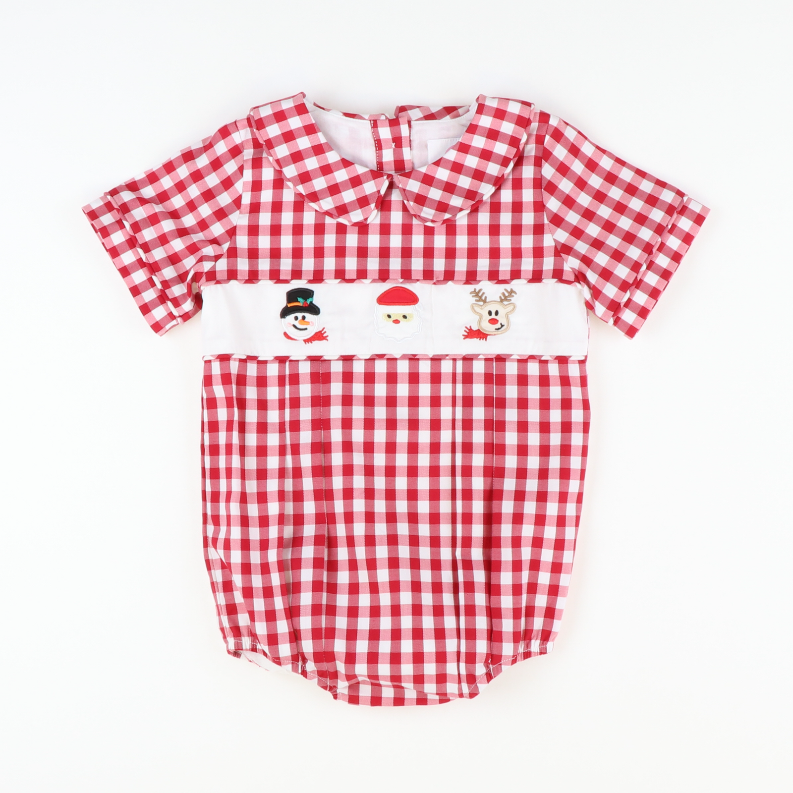 Embroidered Christmas Friends Collared Boy Bubble- Holiday Red Check