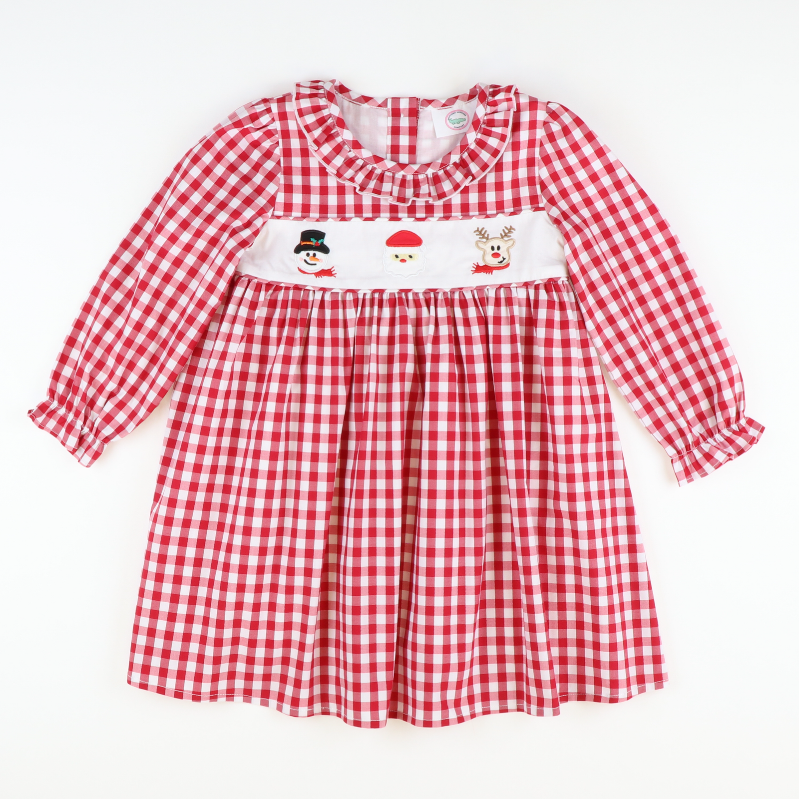 Embroidered Christmas Friends Dress- Holiday Red Check