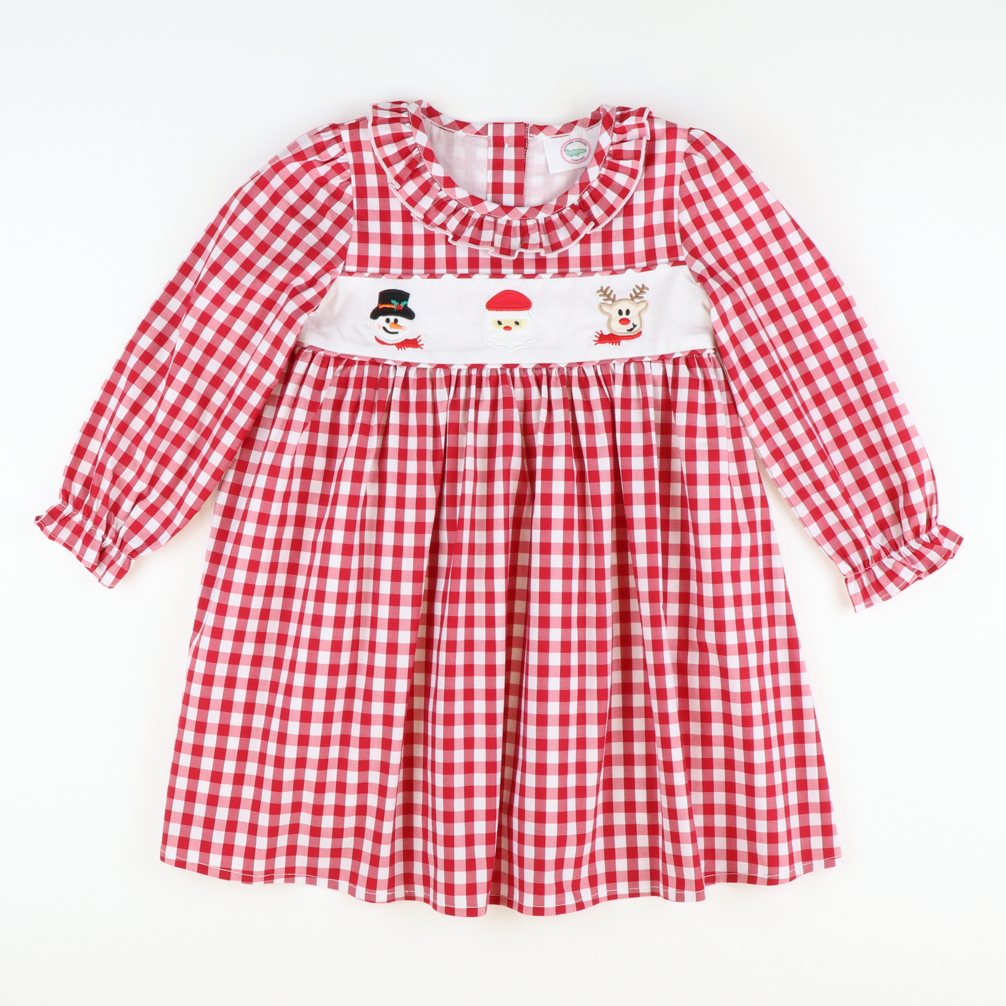 Embroidered Christmas Friends Dress- Holiday Red Check Embroidered Christmas Friends Dress- Holiday Red Check