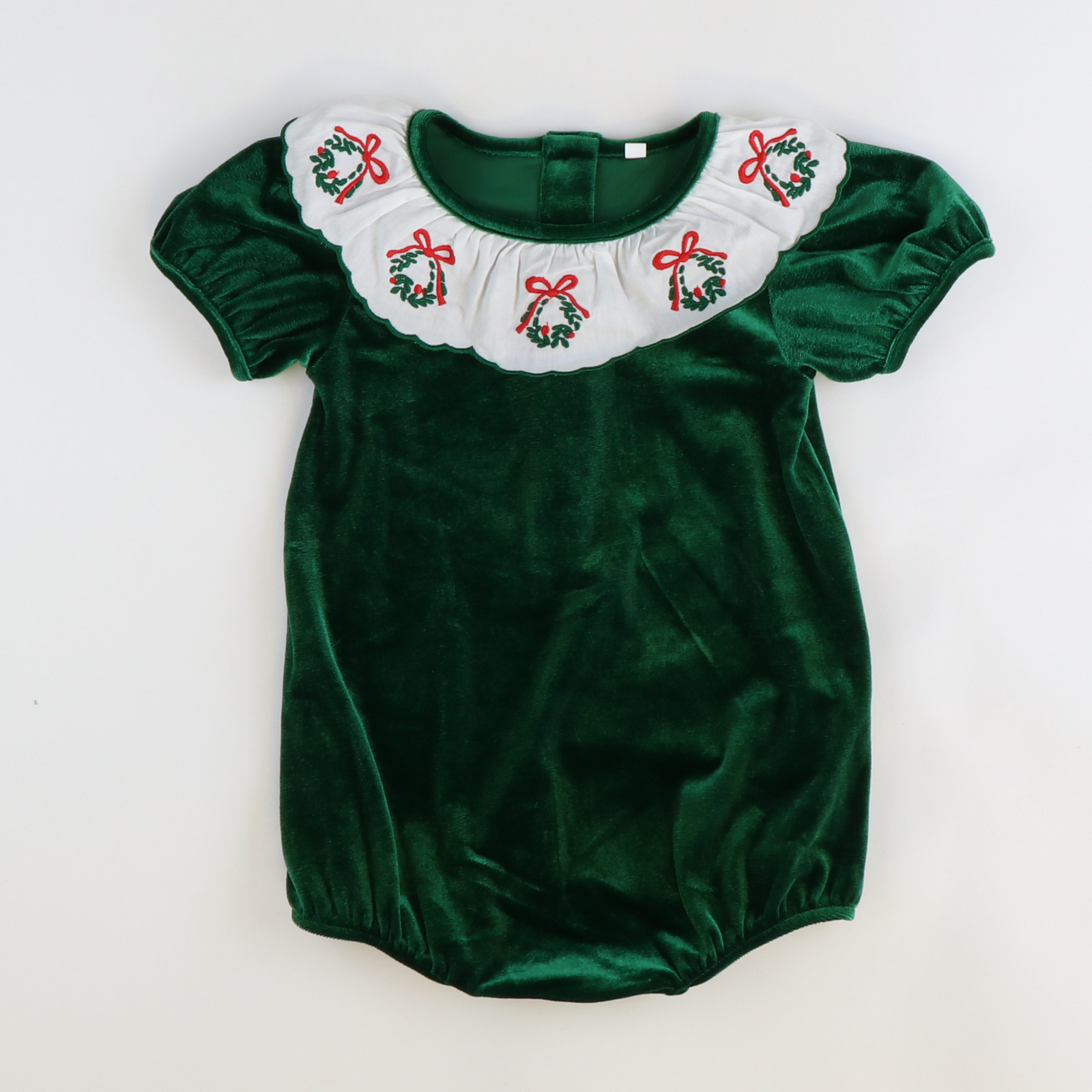 Embroidered Wreath Emerald Velvet Girl Bubble - Stellybelly