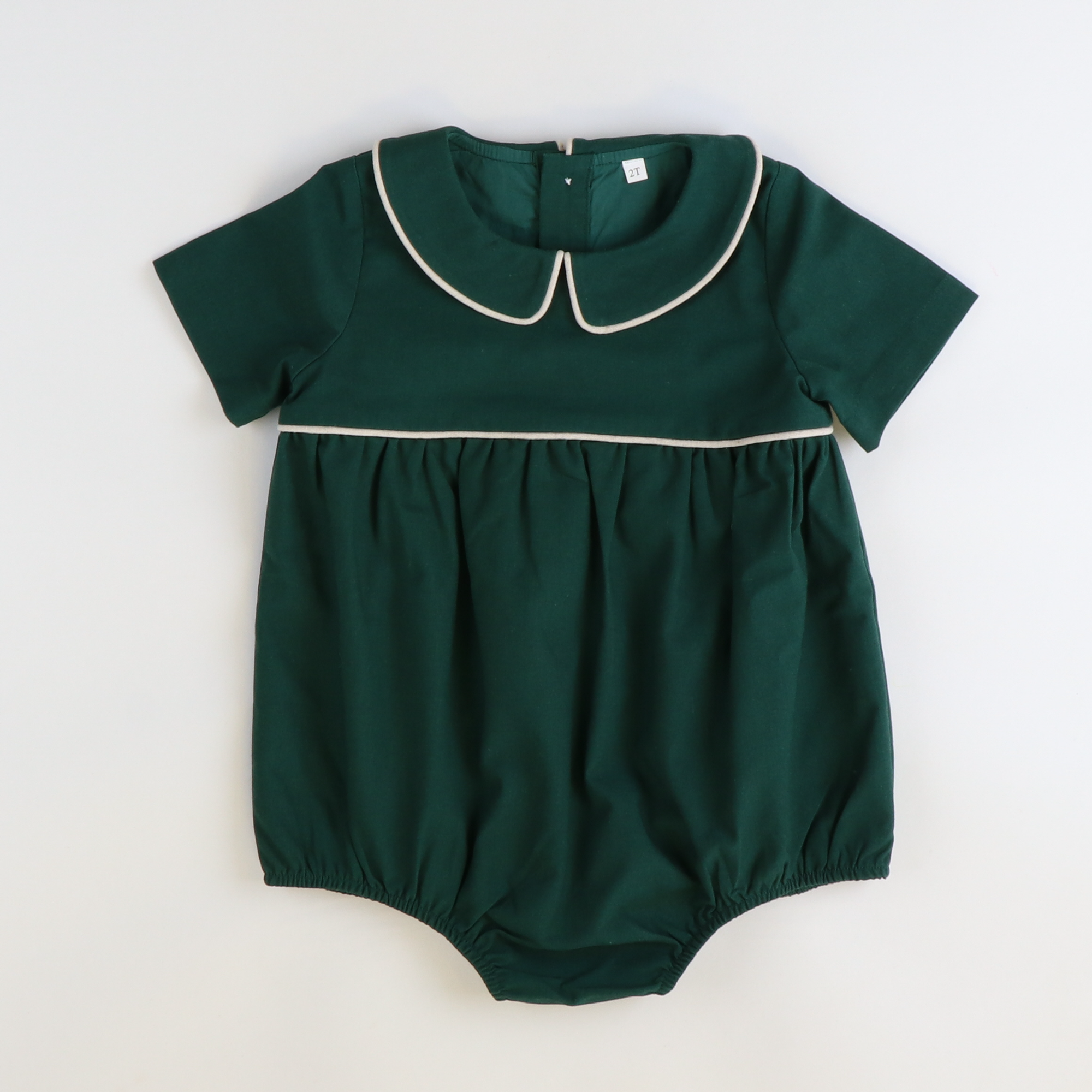 Collared Boy Bubble - Dark Green Linen