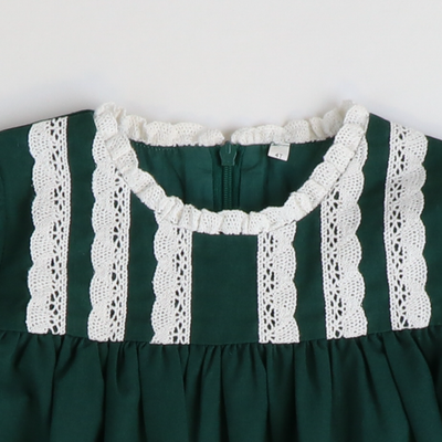 Dark Green & Cream Lace Linen Dress