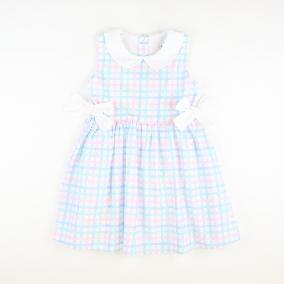 Collared Side Bow Dress - Pastel Check