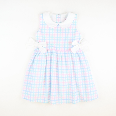 Collared Side Bow Dress - Pastel Check