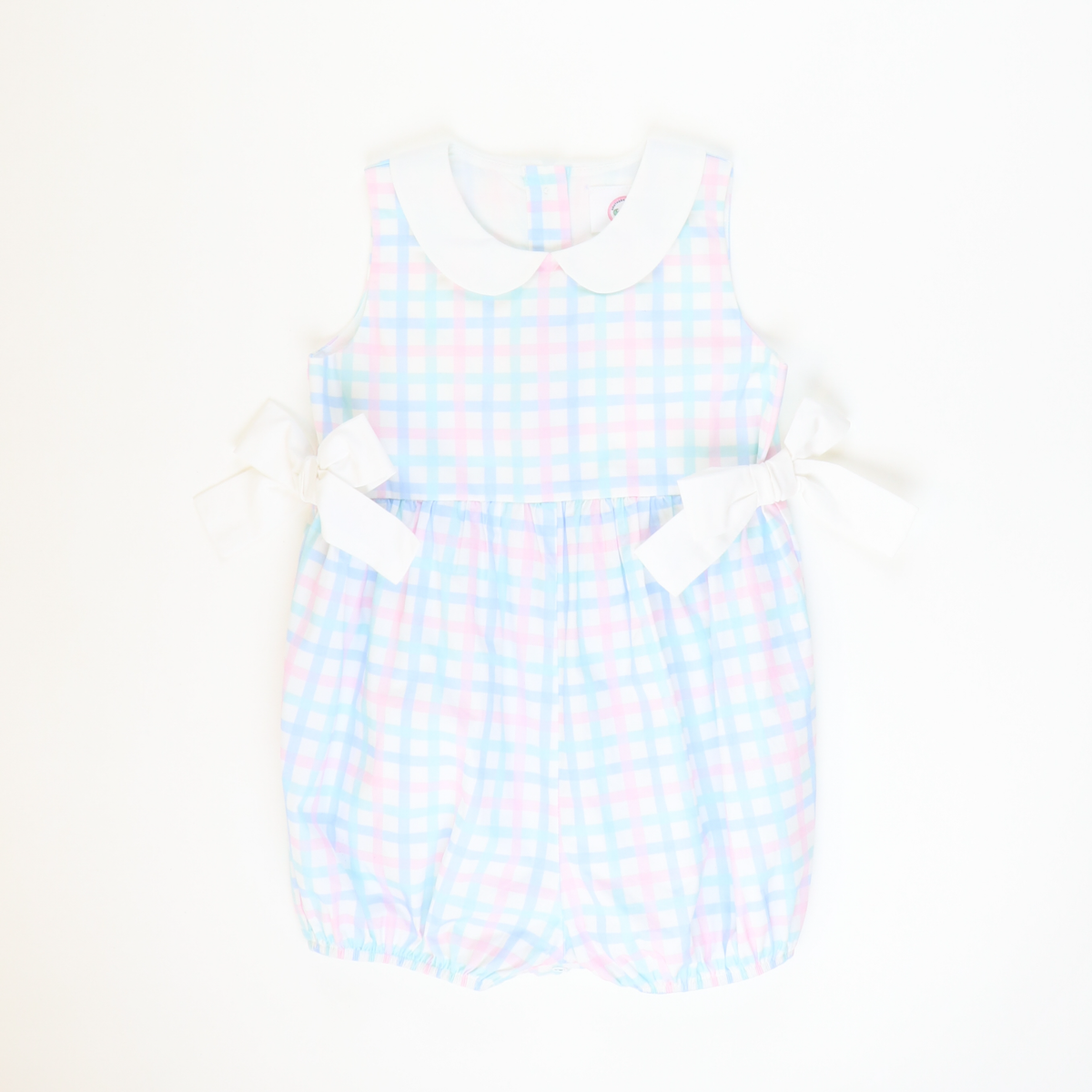 Collared Side Bow Girl Bubble - Pastel Check - Stellybelly