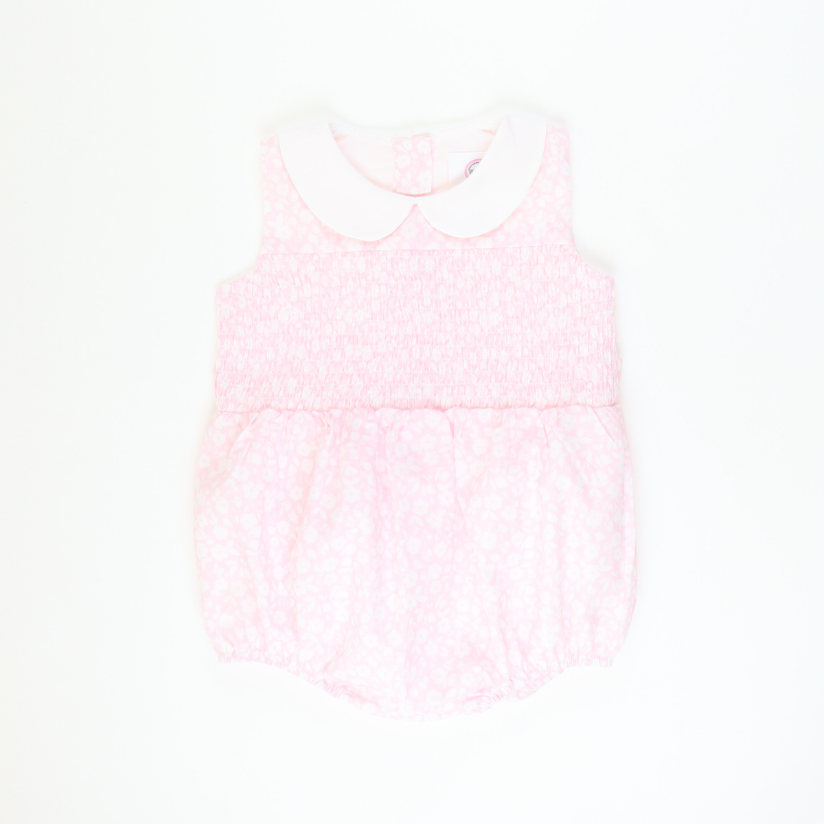 Collared Smocked Girl Bubble - Light Pink Floral - Stellybelly