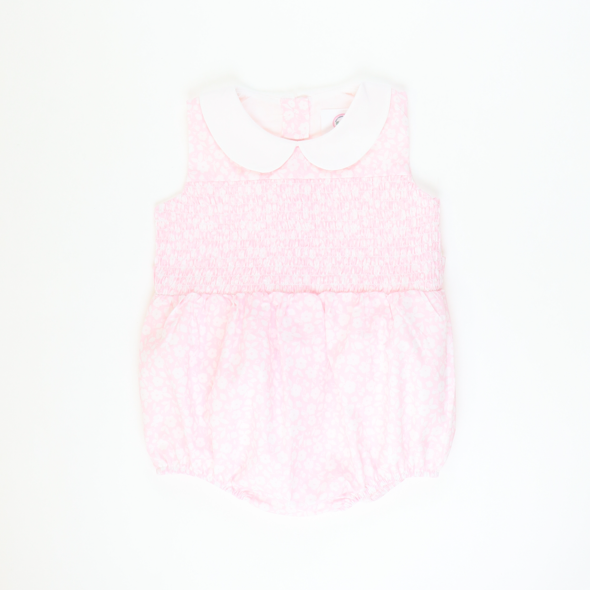 Collared Smocked Girl Bubble - Light Pink Floral - Stellybelly