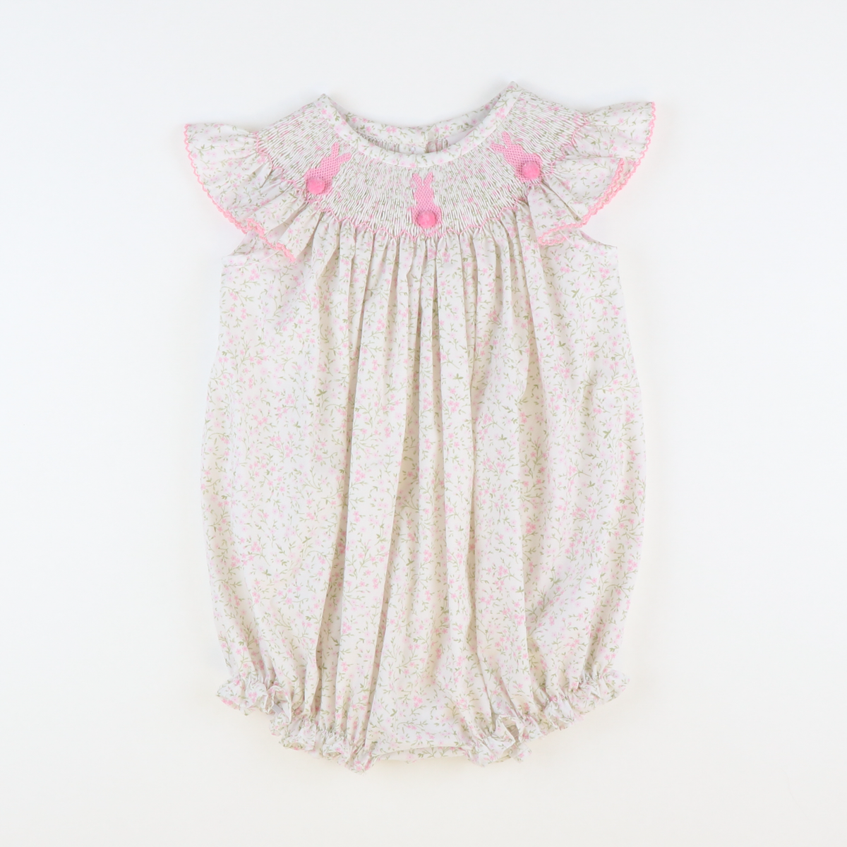 Smocked Cottontail Bunnies Girl Bubble - Pink Floral - Stellybelly