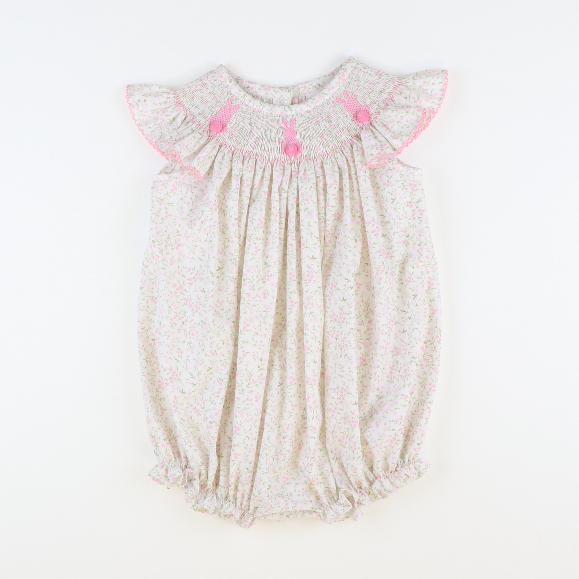 Smocked Cottontail Bunnies Girl Bubble - Pink Floral - Stellybelly