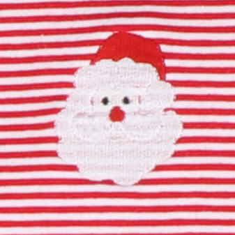 Embroidered Santa Face Romper - Holiday Red & White Thin Stripe