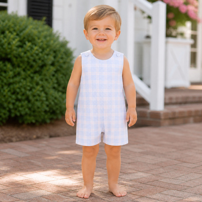 Sunday Brunch Shortall - Blue & Pink Plaid Seersucker