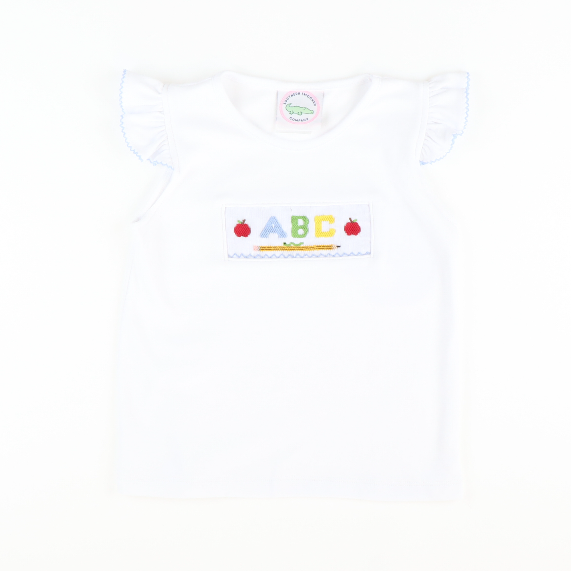 Smocked ABC & Apples White Knit Top - Stellybelly