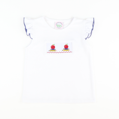 Smocked Apples & Books White Knit Top - Stellybelly