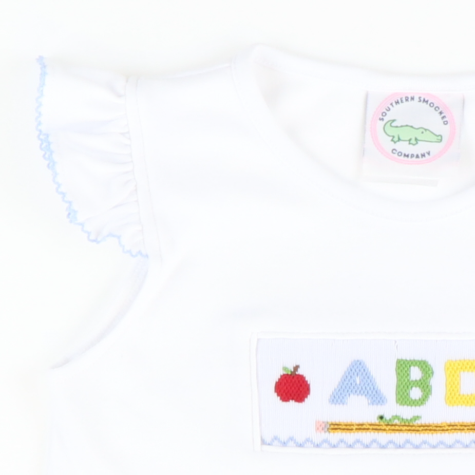 Smocked ABC & Apples White Knit Top - Stellybelly