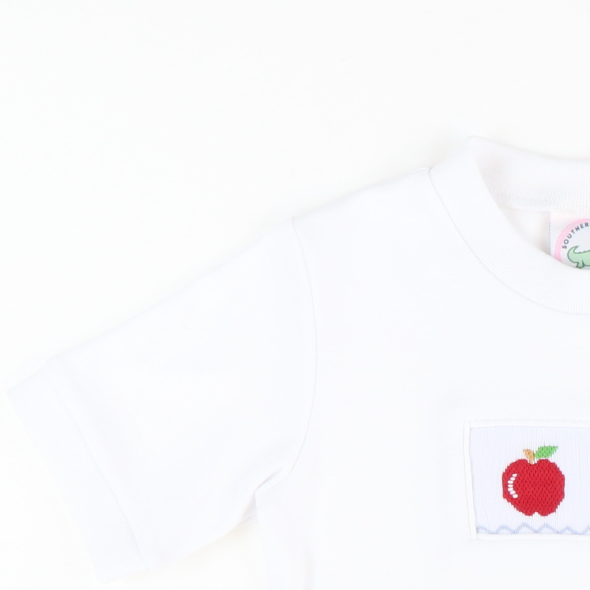 Smocked Apples Short Sleeve White Knit Shirt - Stellybelly