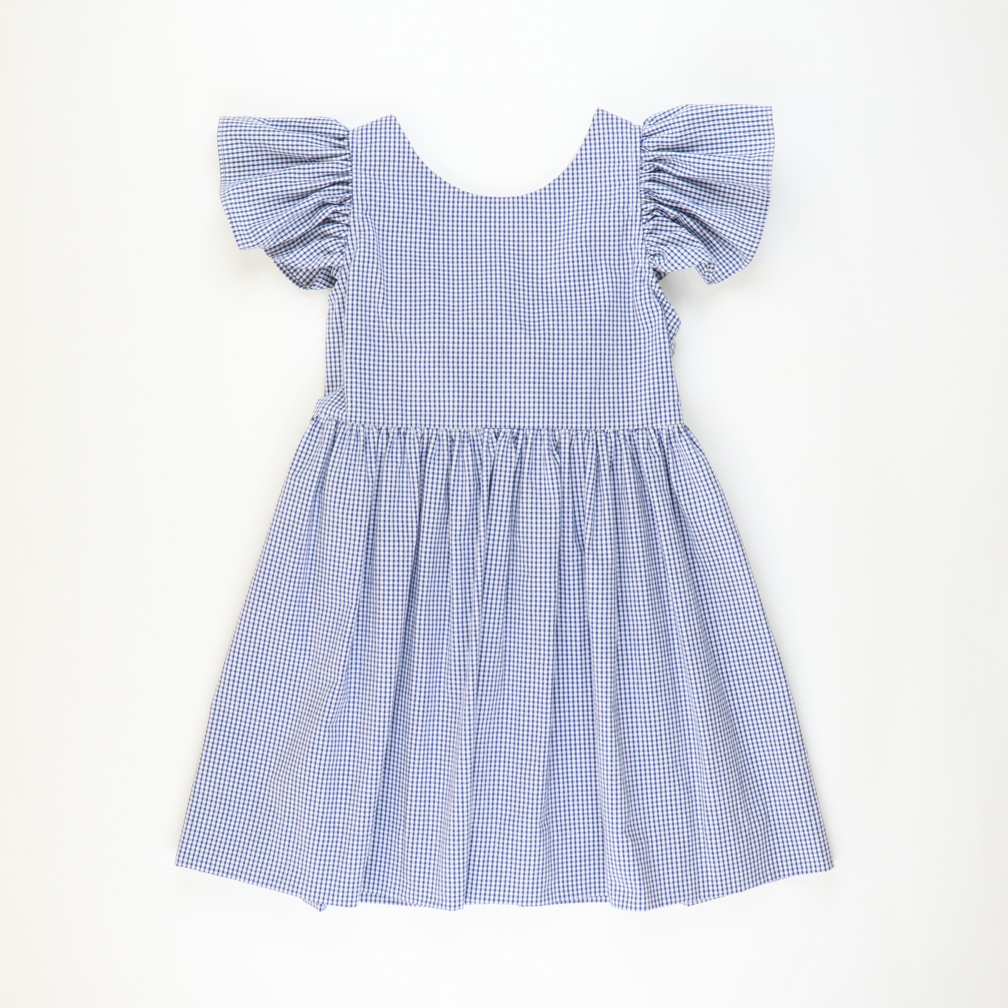 Bow Pinafore Dress - Royal Blue Check Seersucker - Stellybelly