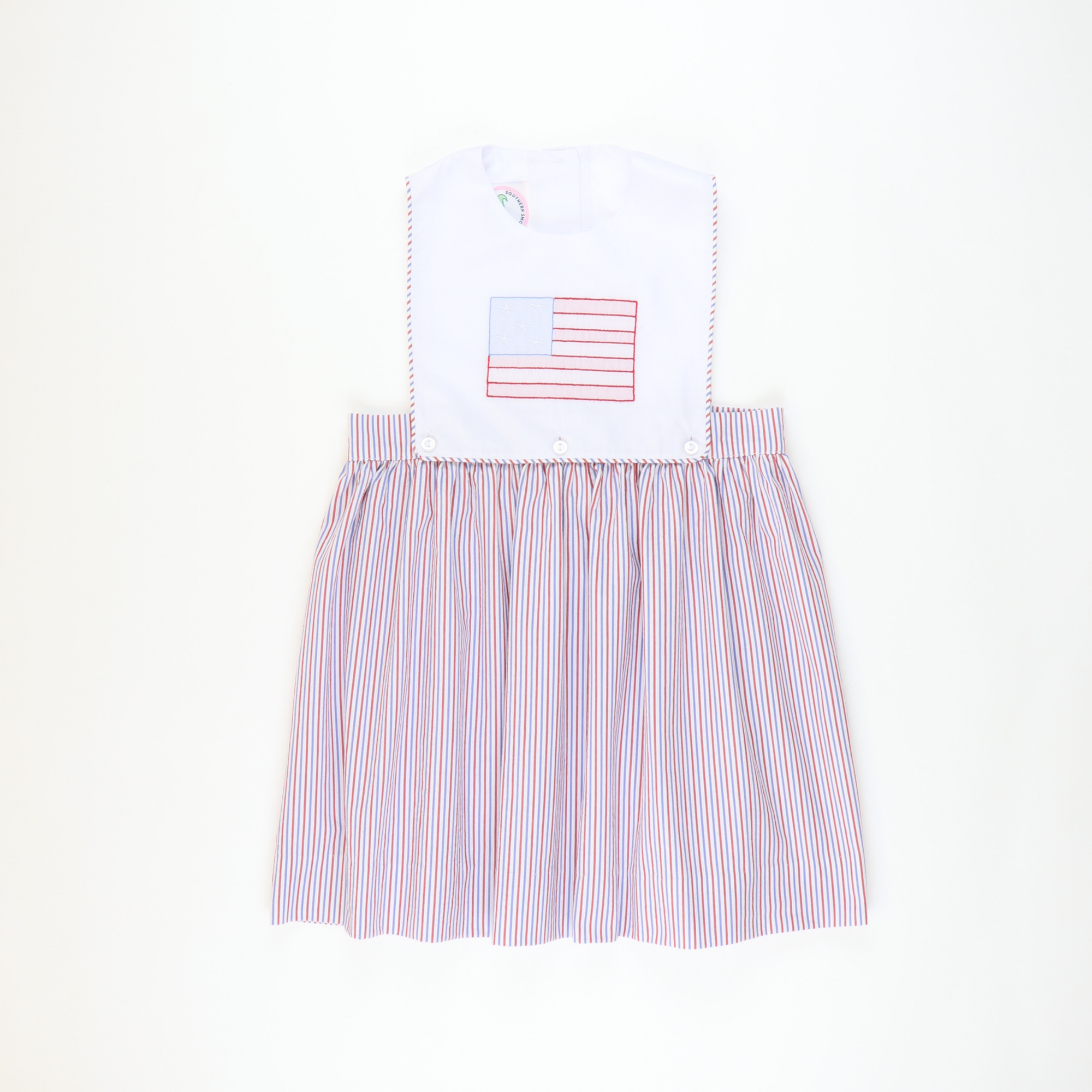 Americana Embroidered Flag Dress - Patriotic Stripe Seersucker - Stellybelly