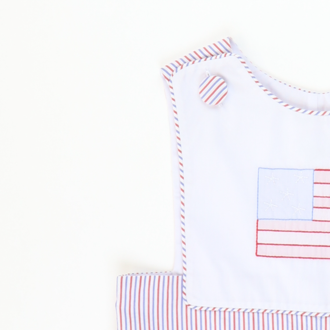 Americana Embroidered Flag Shortall - Patriotic Stripe Seersucker - Stellybelly