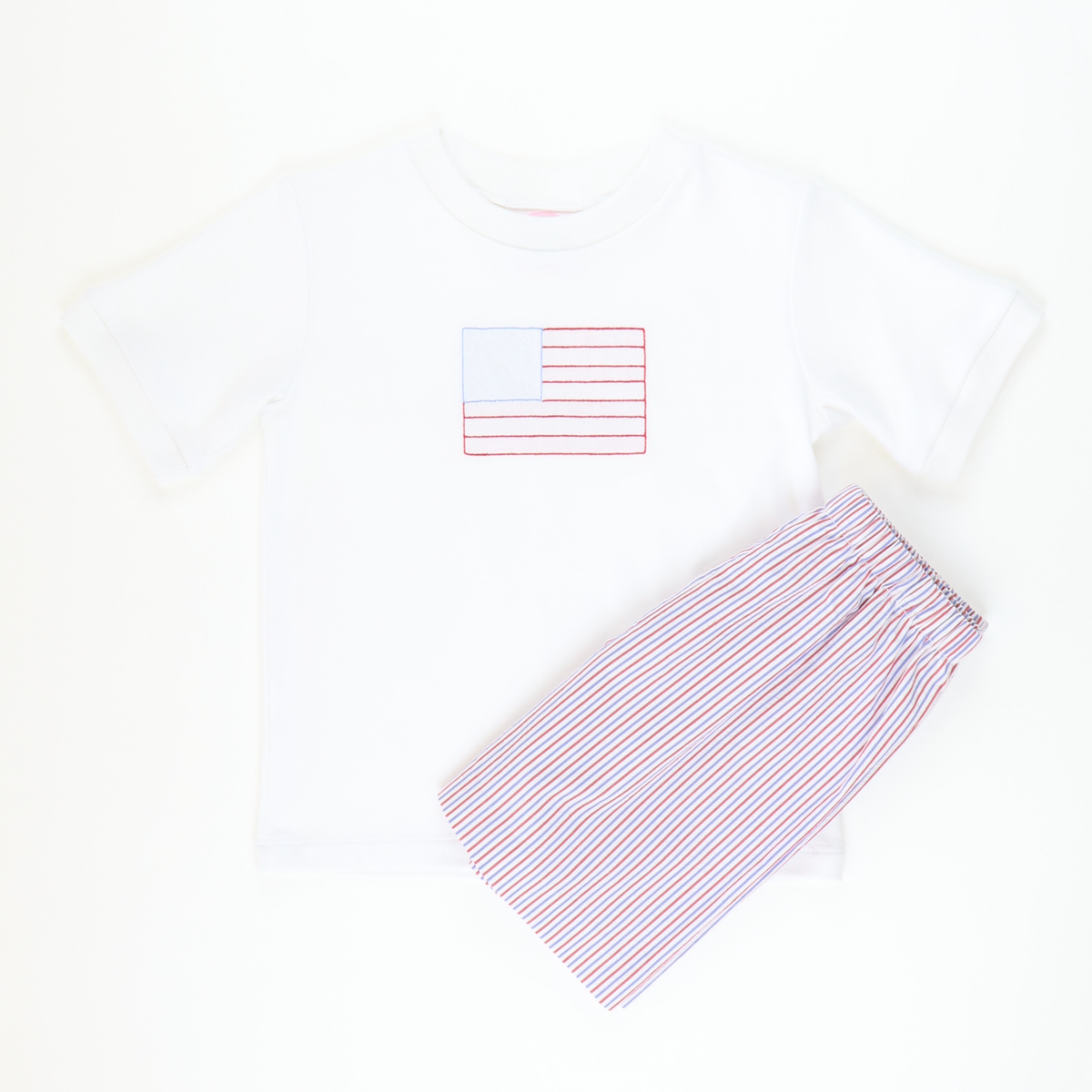 Americana Embroidered Flag Short Sleeve Shirt - White Knit - Stellybelly