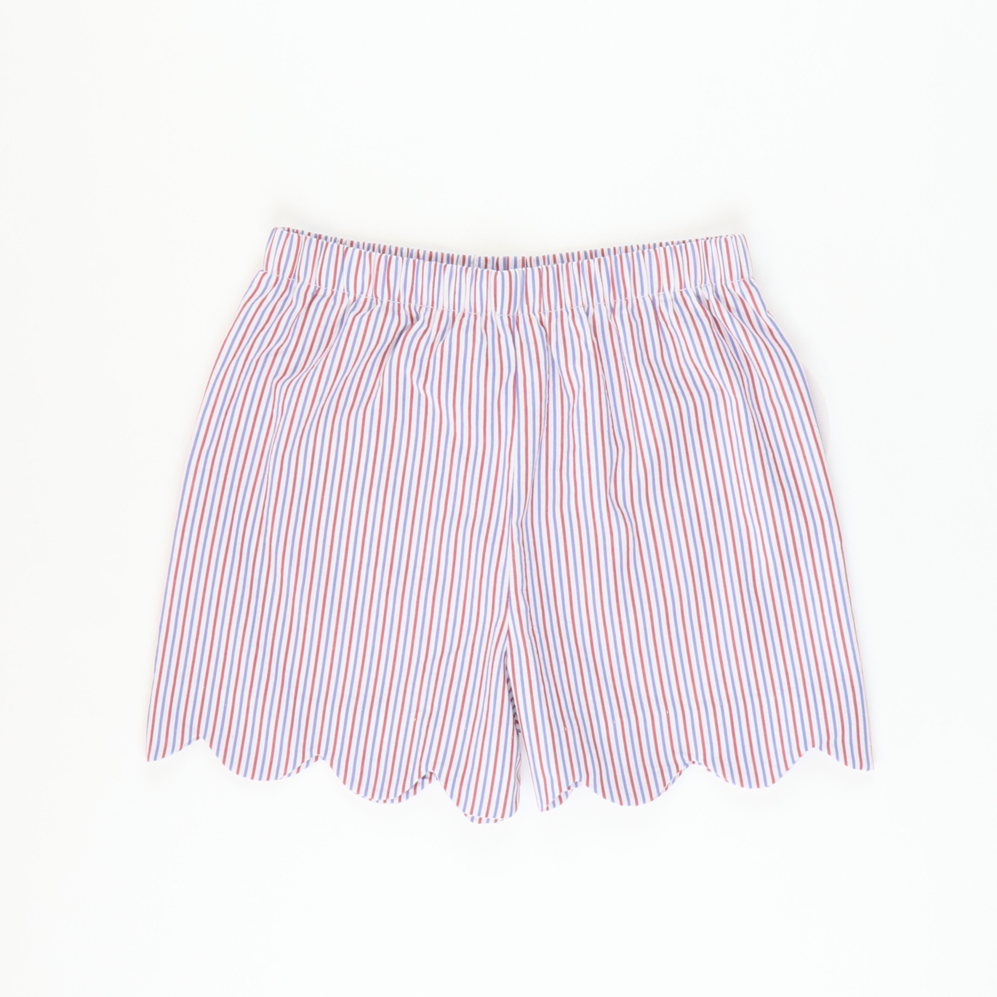 Scalloped Girl Shorts - Patriotic Stripe Seersucker