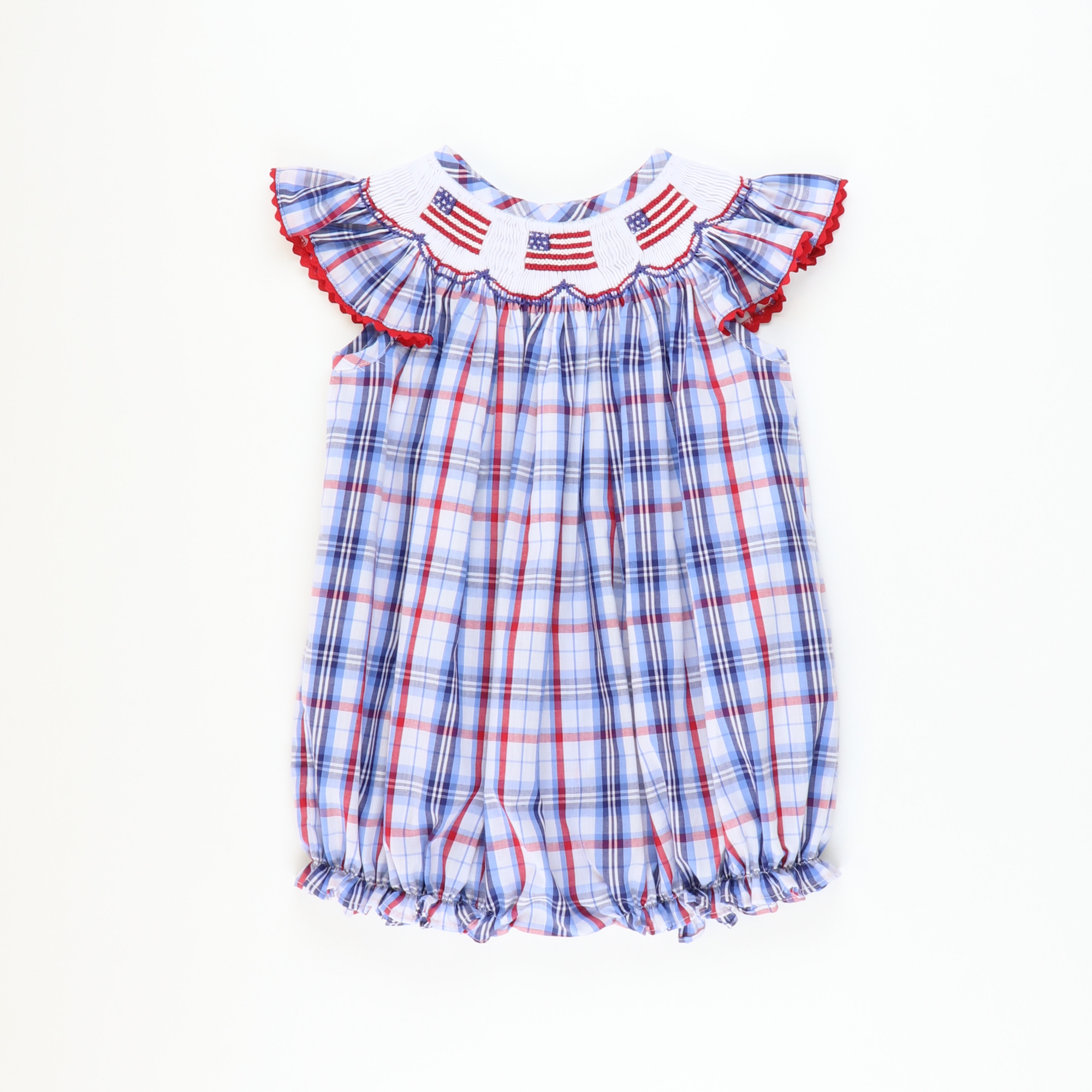 Smocked Flags Girl Bubble - Liberty Plaid - Stellybelly
