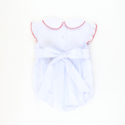 Smocked Patriotic Hearts Collared Girl Bubble - Light Blue Dot - Stellybelly