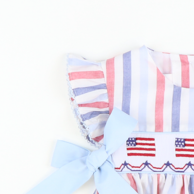 Smocked Flags Bow Dress - Patriotic Wide Stripe - Stellybelly