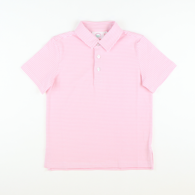 Boys Signature Knit Polo - Pink Thin Stripe