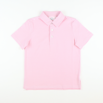 Boys Signature Knit Polo - Pink Thin Stripe - Stellybelly