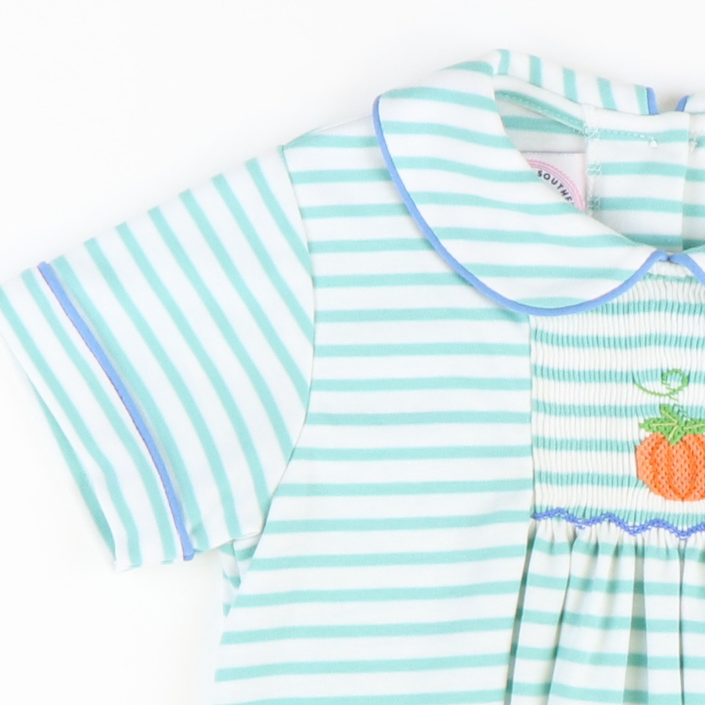 Smocked Pumpkin Collared Boy Bubble - Aqua Stripe Knit - Stellybelly