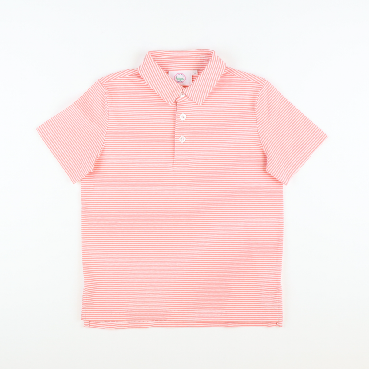 Boys Signature Knit Polo - Coral Thin Stripe