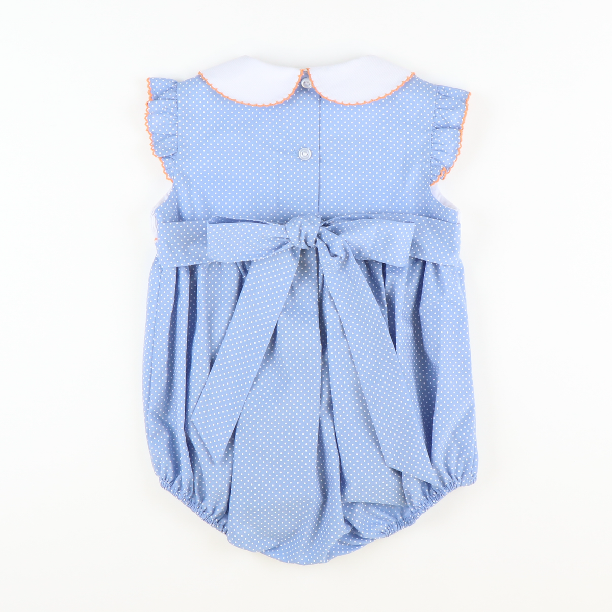 Smocked Pumpkins Collared Girl Bubble - Blue Tiny Dot - Stellybelly