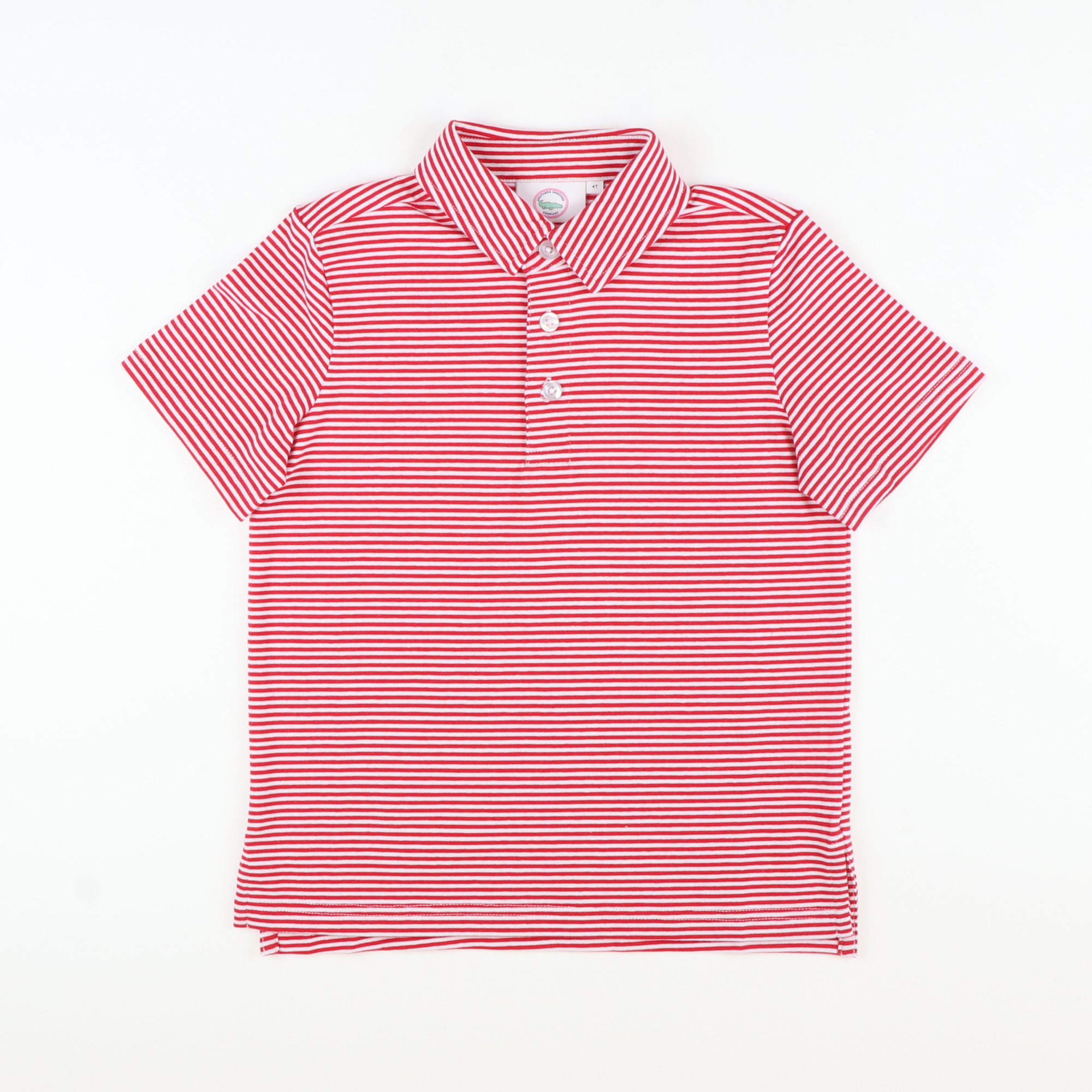 Boys Signature Knit Polo - Red Thin Stripe