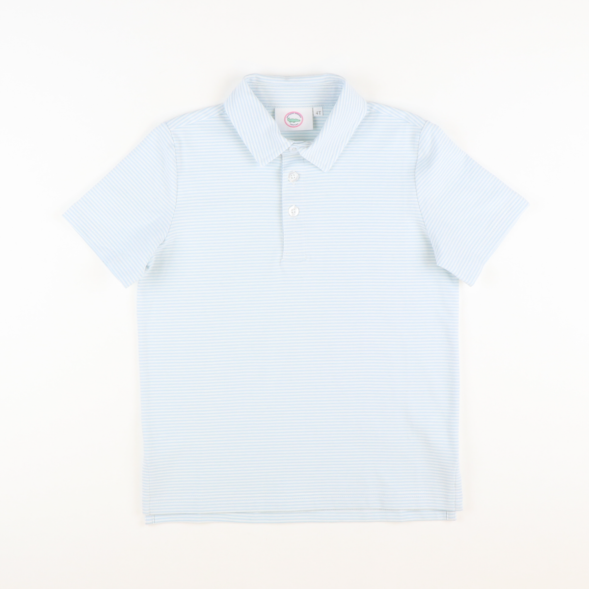 Boys Signature Knit Polo - Light Blue Thin Stripe