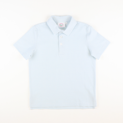 Boys Signature Knit Polo - Light Blue Thin Stripe